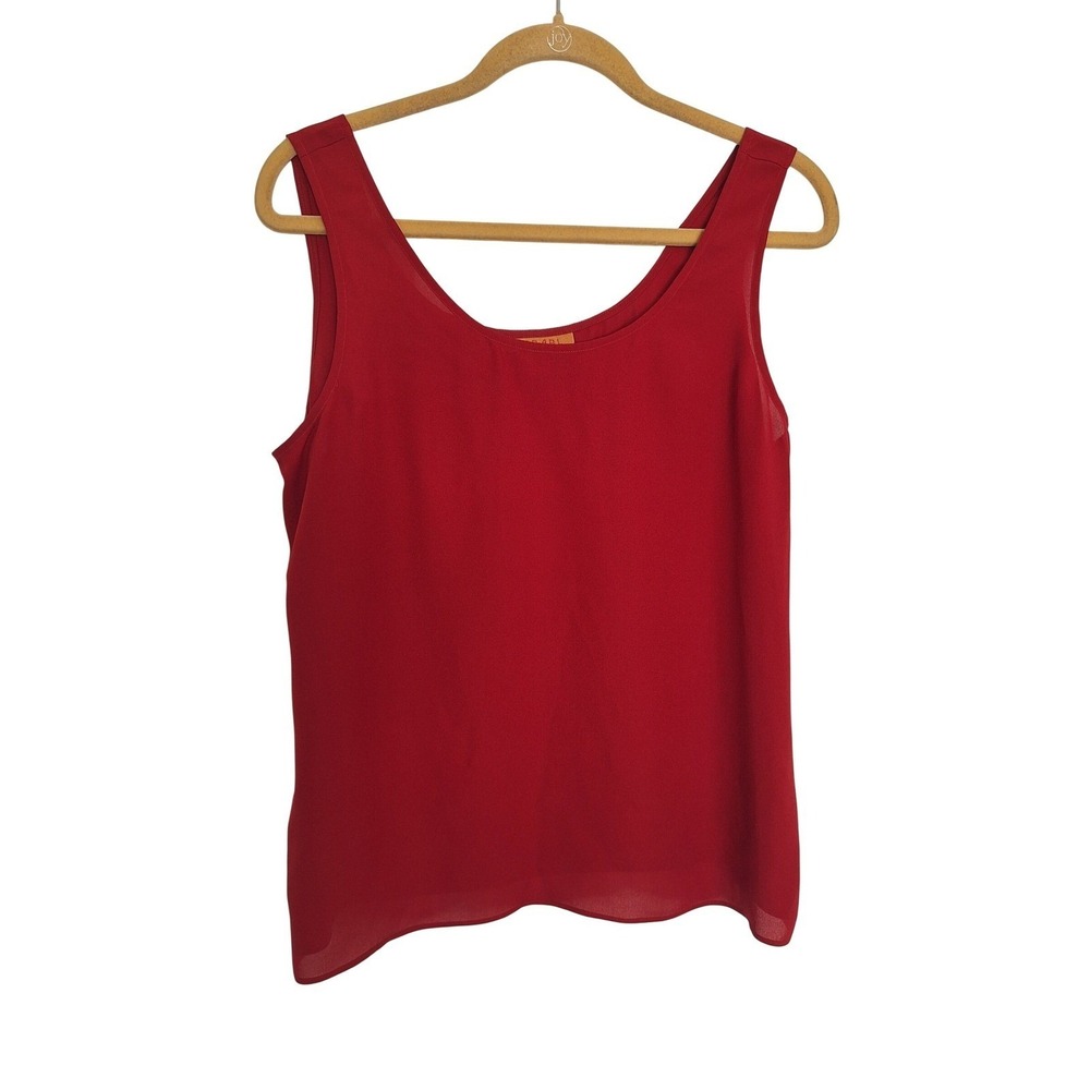 Harari Red 100% Silk Tank Top Womens Large Scoop Neck Sleeveless Shell Blouse